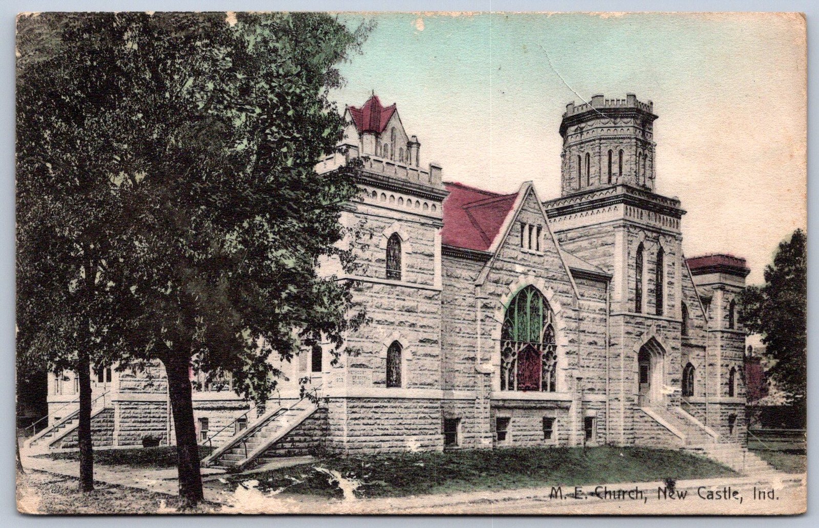 K23/ New Castle Indiana Postcard c1910 Kraemer Art M.E. Church 160