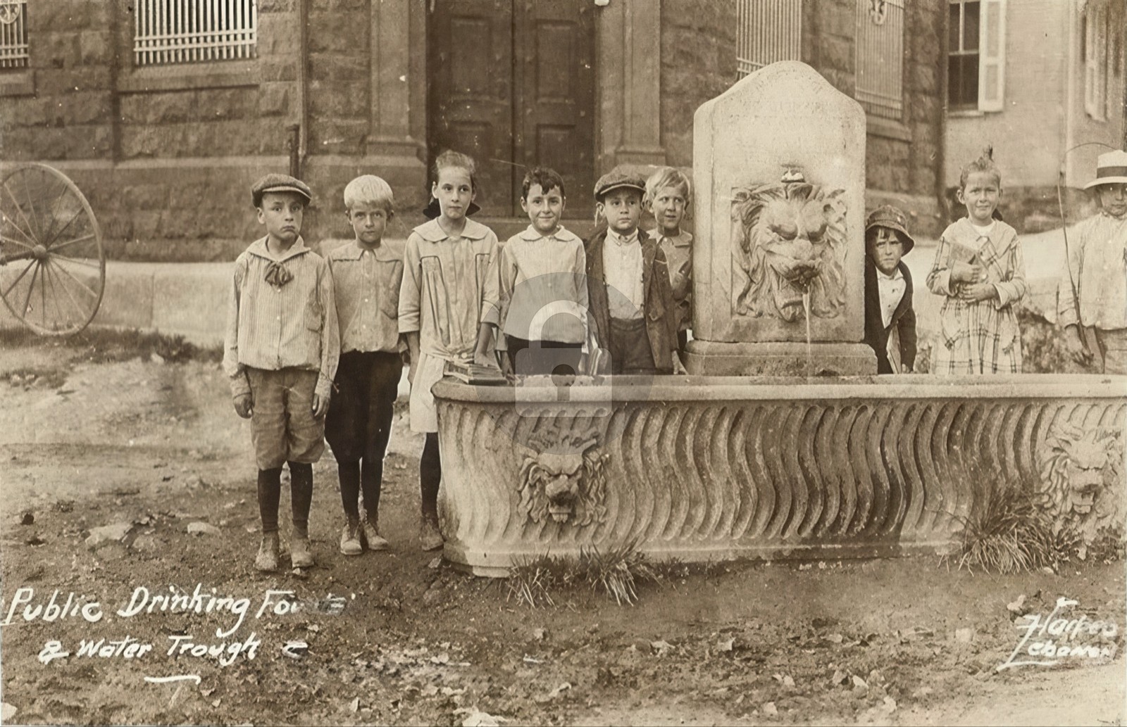 Public Drinking Fountain & Trough Schaefferstown PA RPPC Photo Postcard COPY