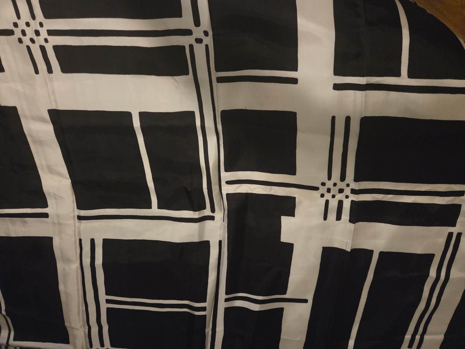 Vtg 60\'s Loomskill Silky Fabric Black/White Mod Geometric Abstract Design 3+yds
