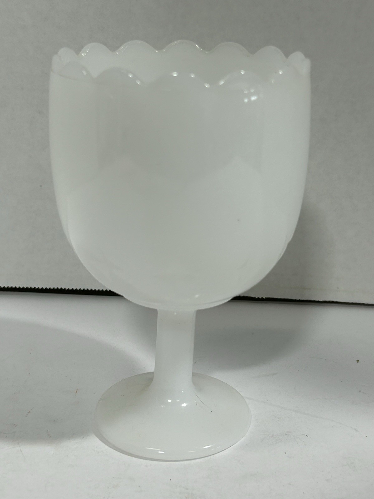 Vintage Milk Glass Compote 6 Inch Scalloped Top Pedestal Bottom