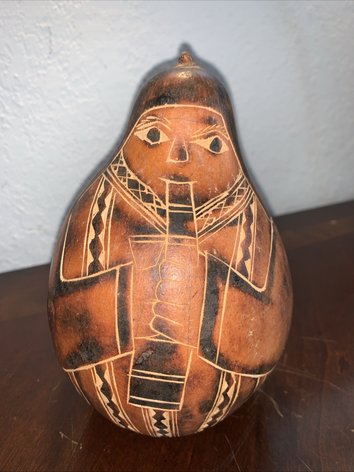 Vintage Peruvian Gourd Folk Art Peruvian Rattle. Very Detailed