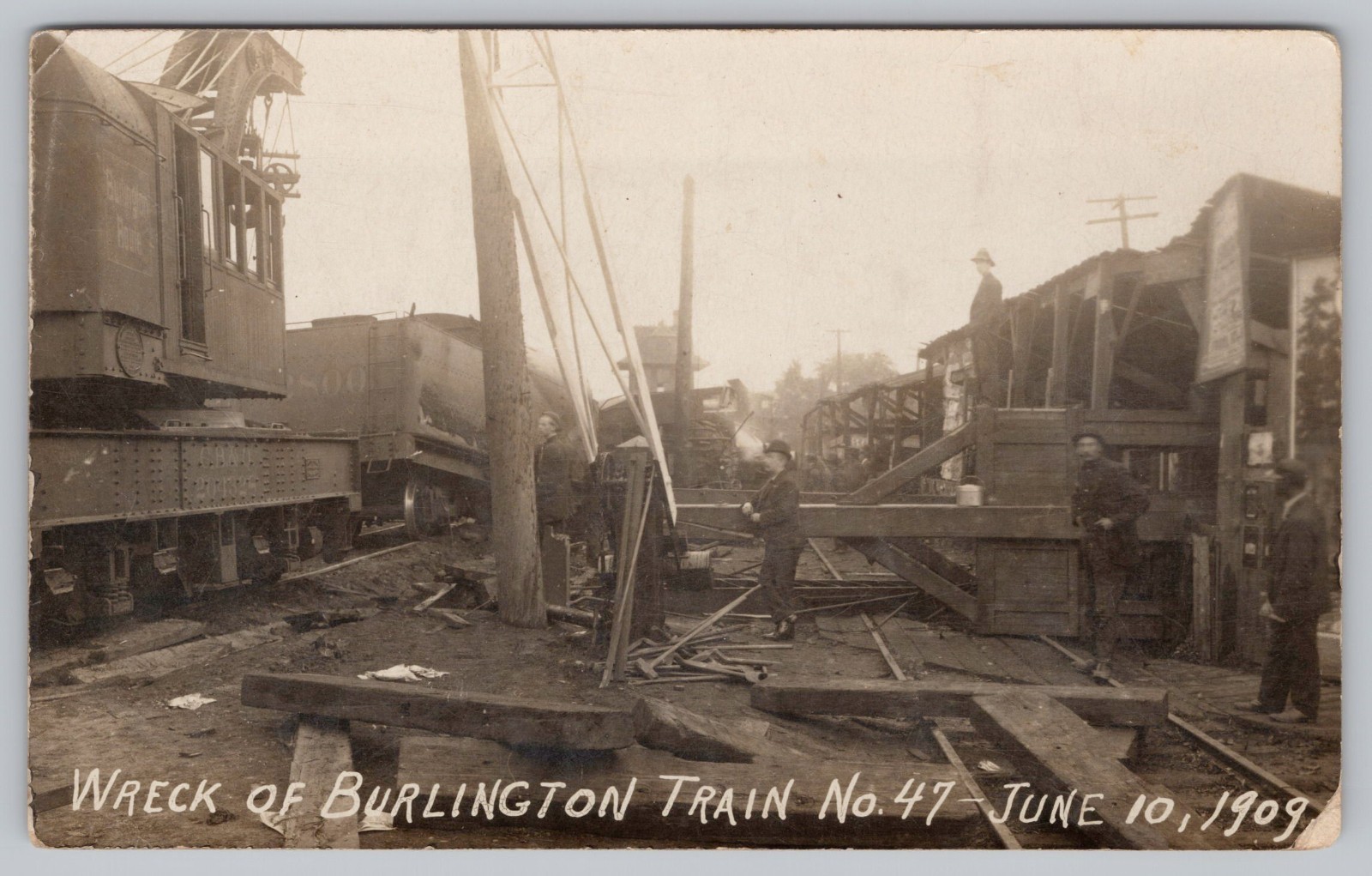 RPPC Wreck of Burlington Train No. 47 June 10 1909 CB&Q Railroad Illinois