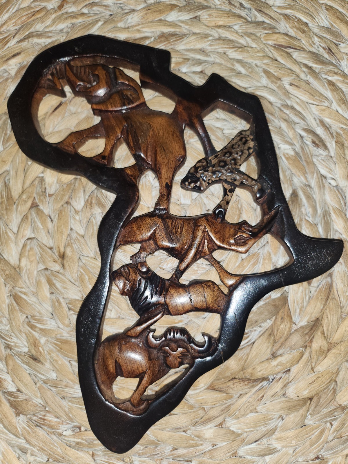 African Art Straight From Africa Wood Carved Animals Beautiful Wall Hanging Art
