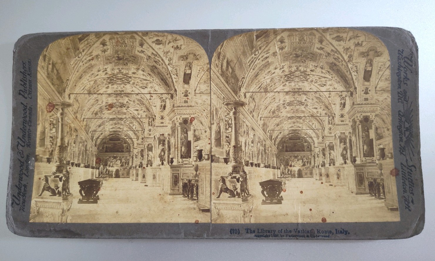 Stereoview 1897 Library Of the  Vatican Rome Italy By Underwood & Underwood