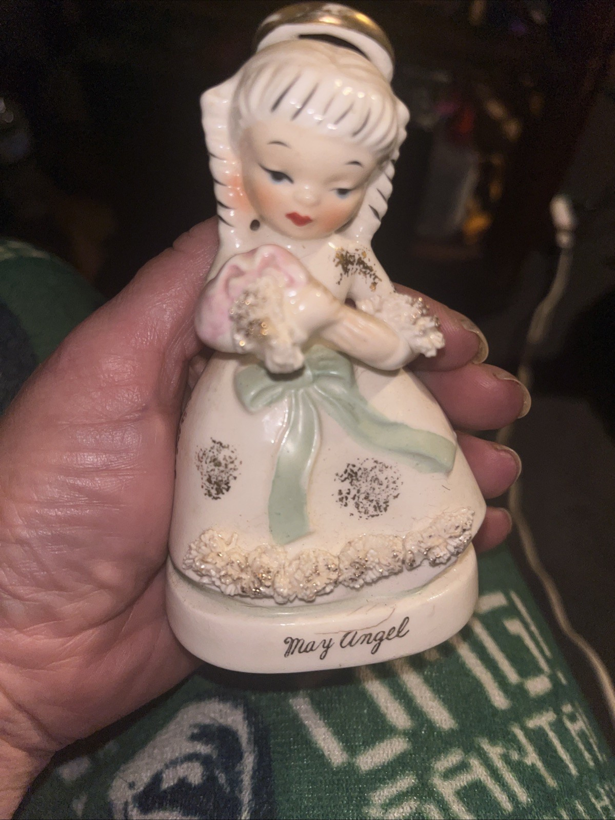 Vintage NAPCO 1950\'s 60s May Birthday Angel Girl Japan Ceramic W Bouquet Flowers