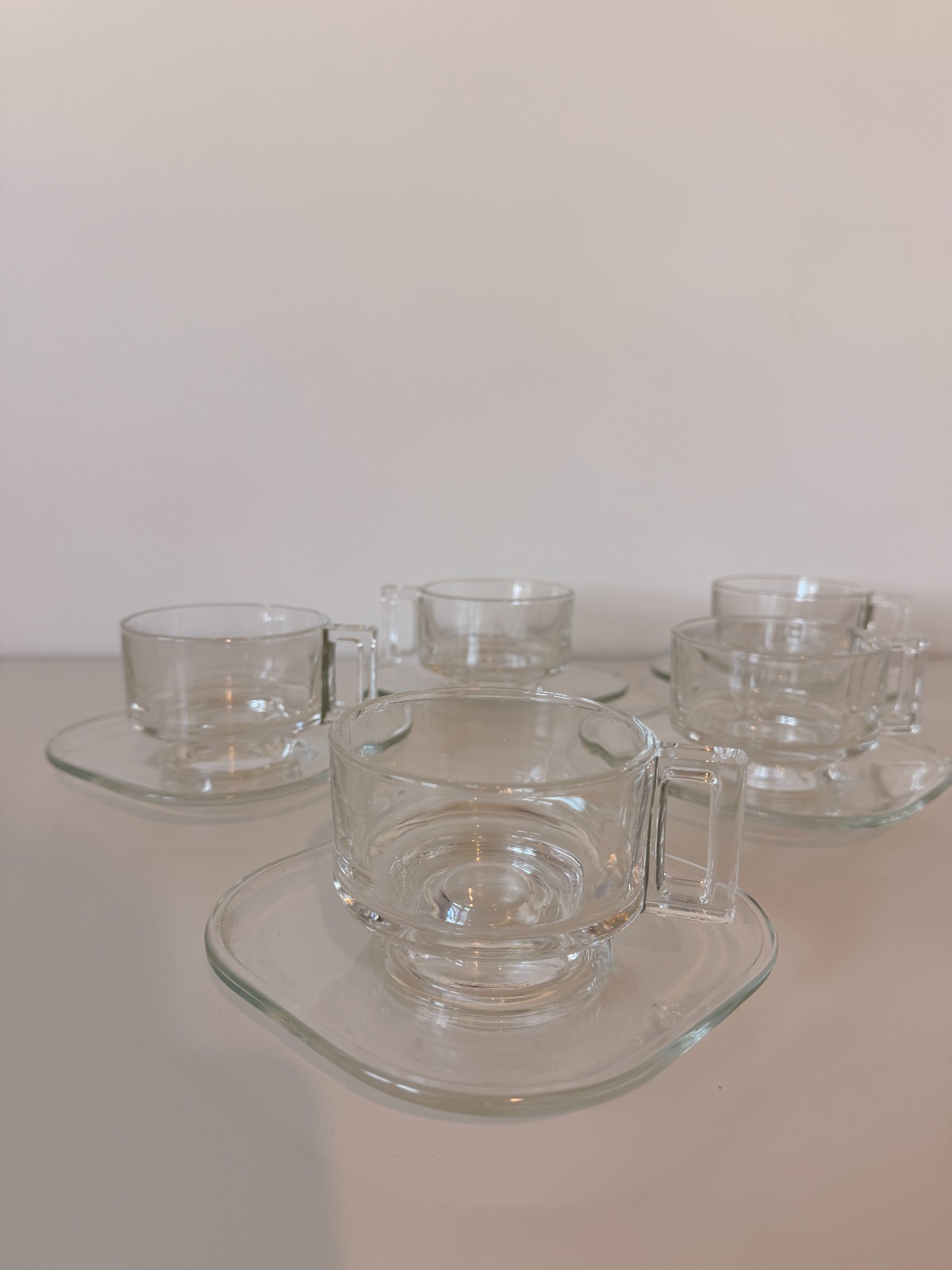 Vintage Joe Colombo Glass Tea Coffee Cup & Saucer Set x5 Fidenza Italy MCM