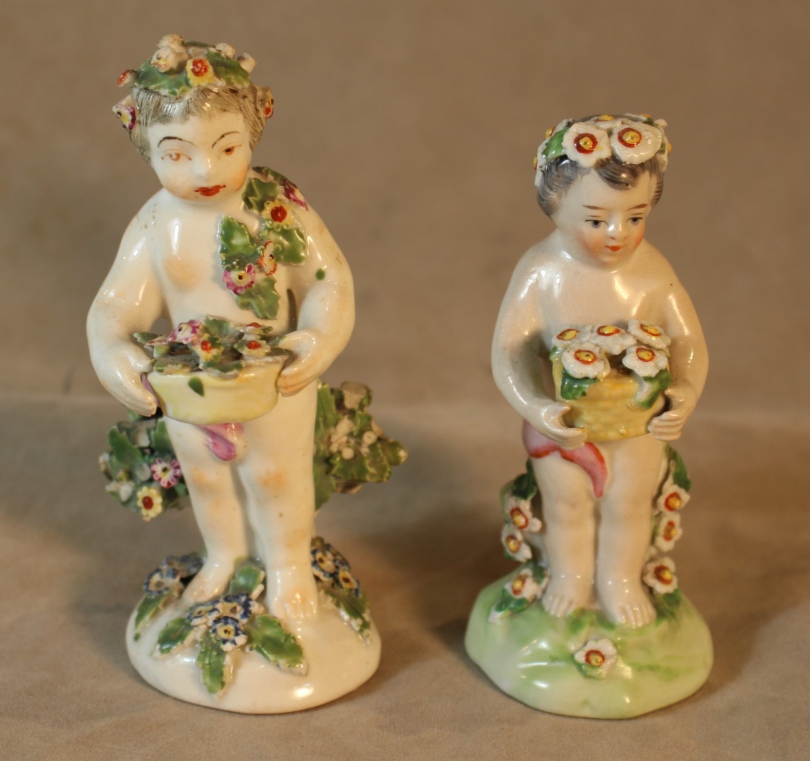 Pair George III Period English Derby Porcelain Flower Bearing Children c. 1790
