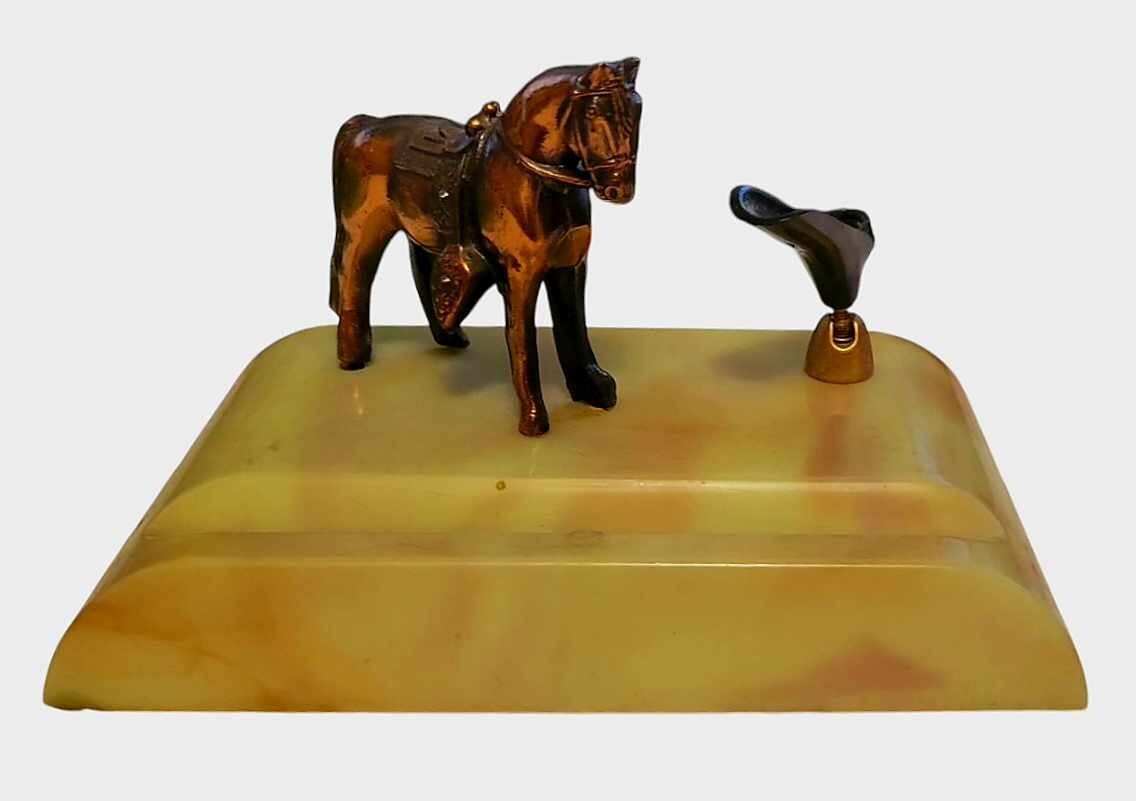 Copper Finish Cast Metal HORSE Desk Pen Holder Acrylic Stand Felt Bottom