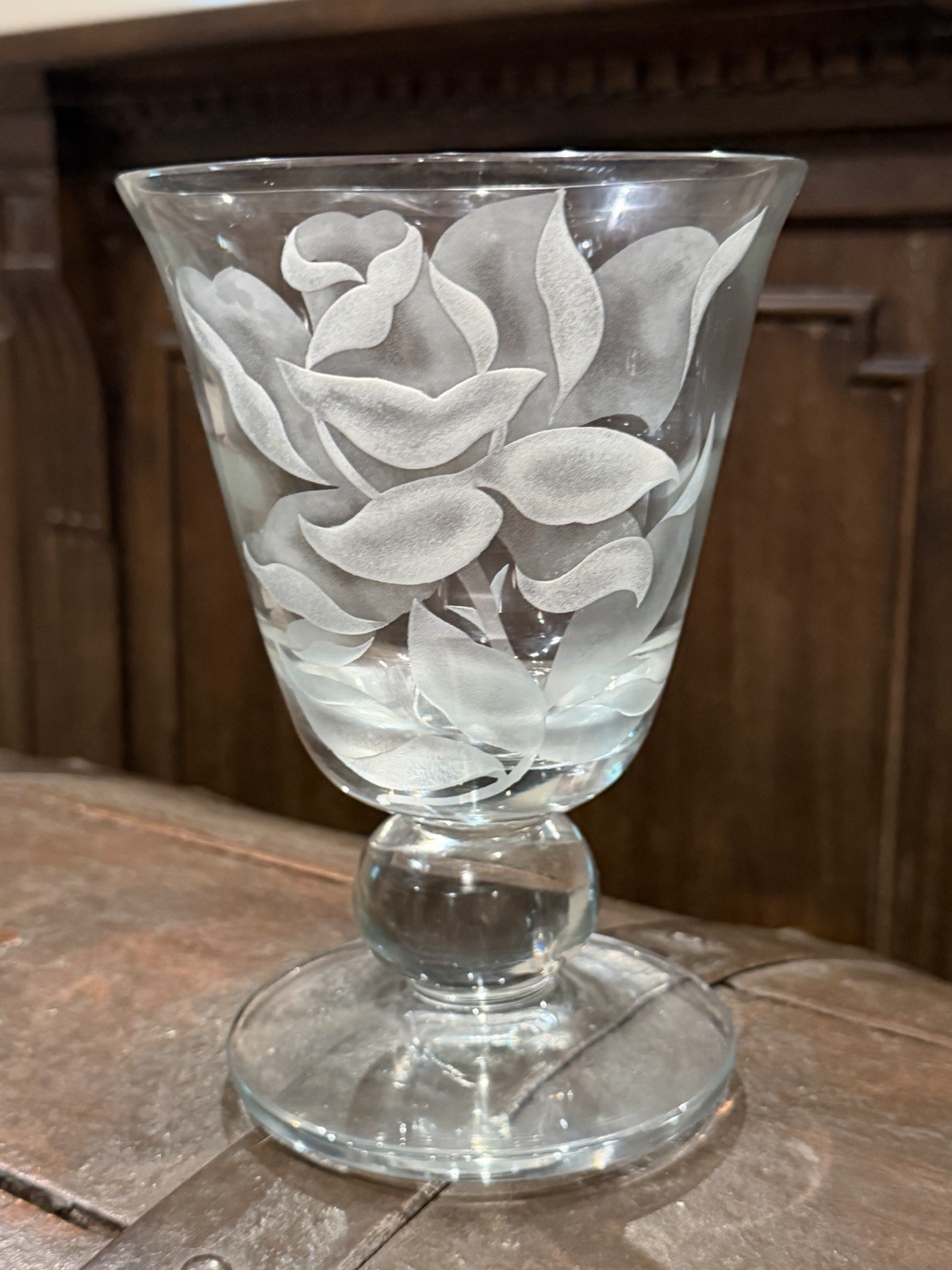 FRANZ GROSZ ETCHED FLORAL LEAF TIFFIN ART GLASS 7 FRANZ GROSZ ETCHED FLORAL LEAF TIFFIN ART GLASS 7