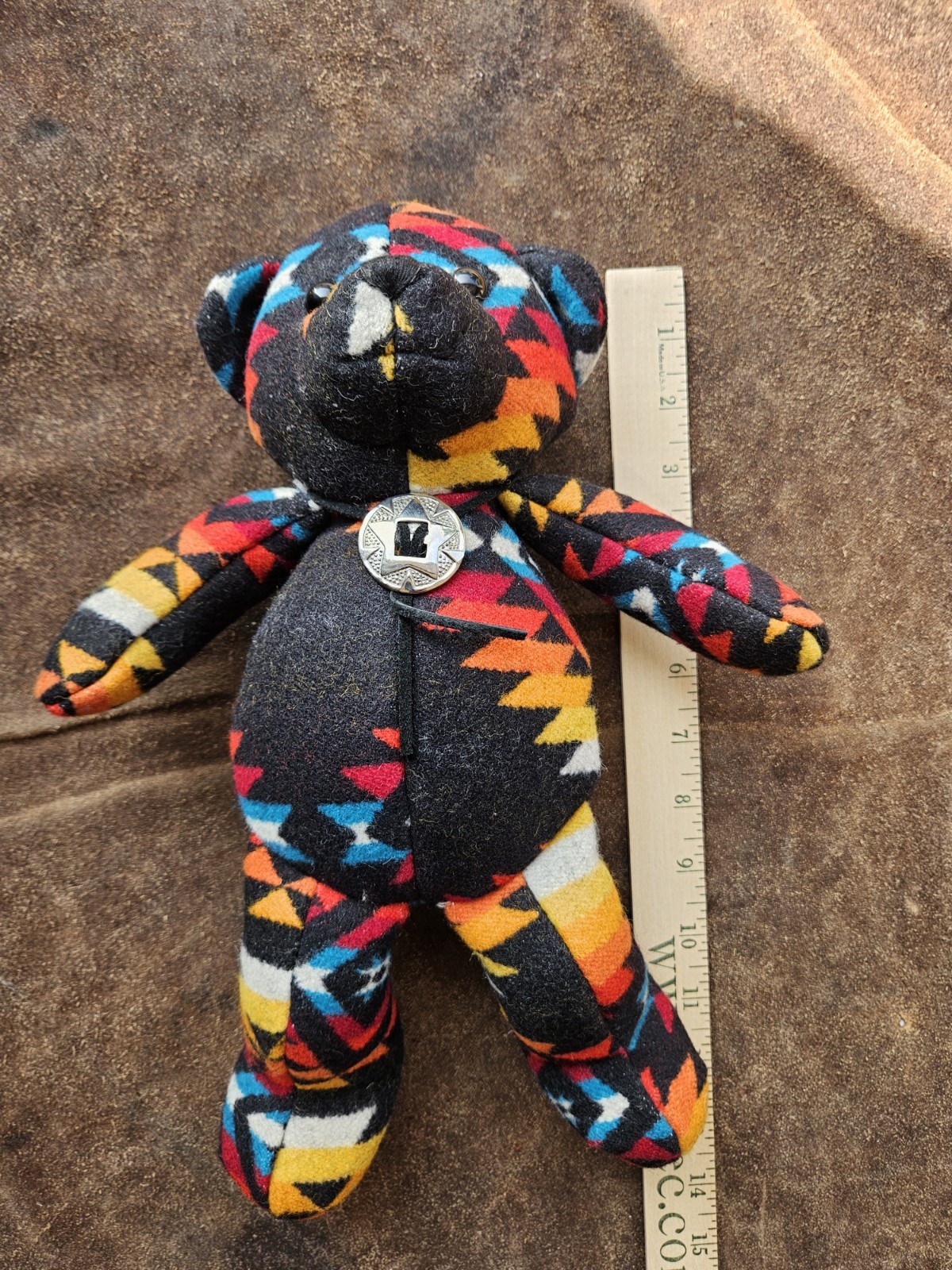 Rare Vintage Pendleton Wool Teddy Bear Southwest Print Aztec 12” Tall USA