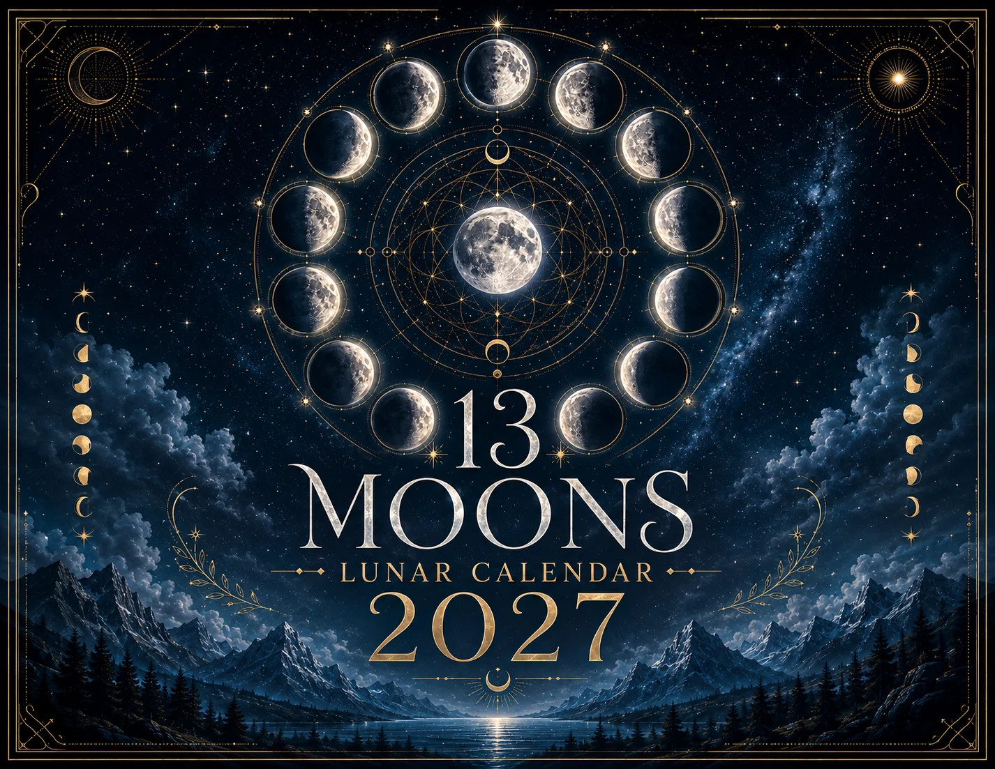 13 Moons Lunar Calendar 2027 Moon Phase Witchy Astrology Wall Art Spiritual Gift