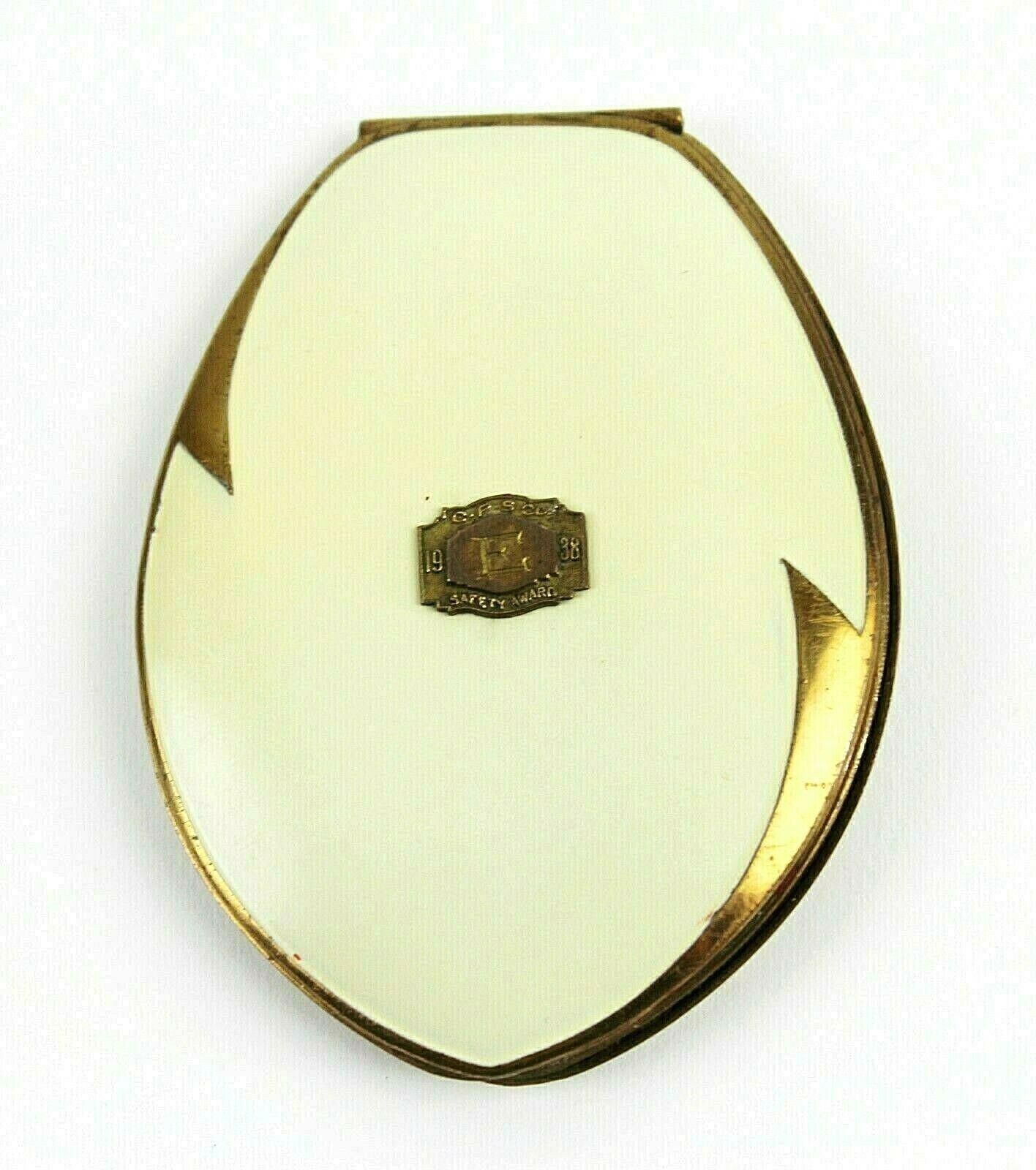 Vintage Elgin American Enameled Compact w/Cream Rouge 1938 CPS Co. Safety Award