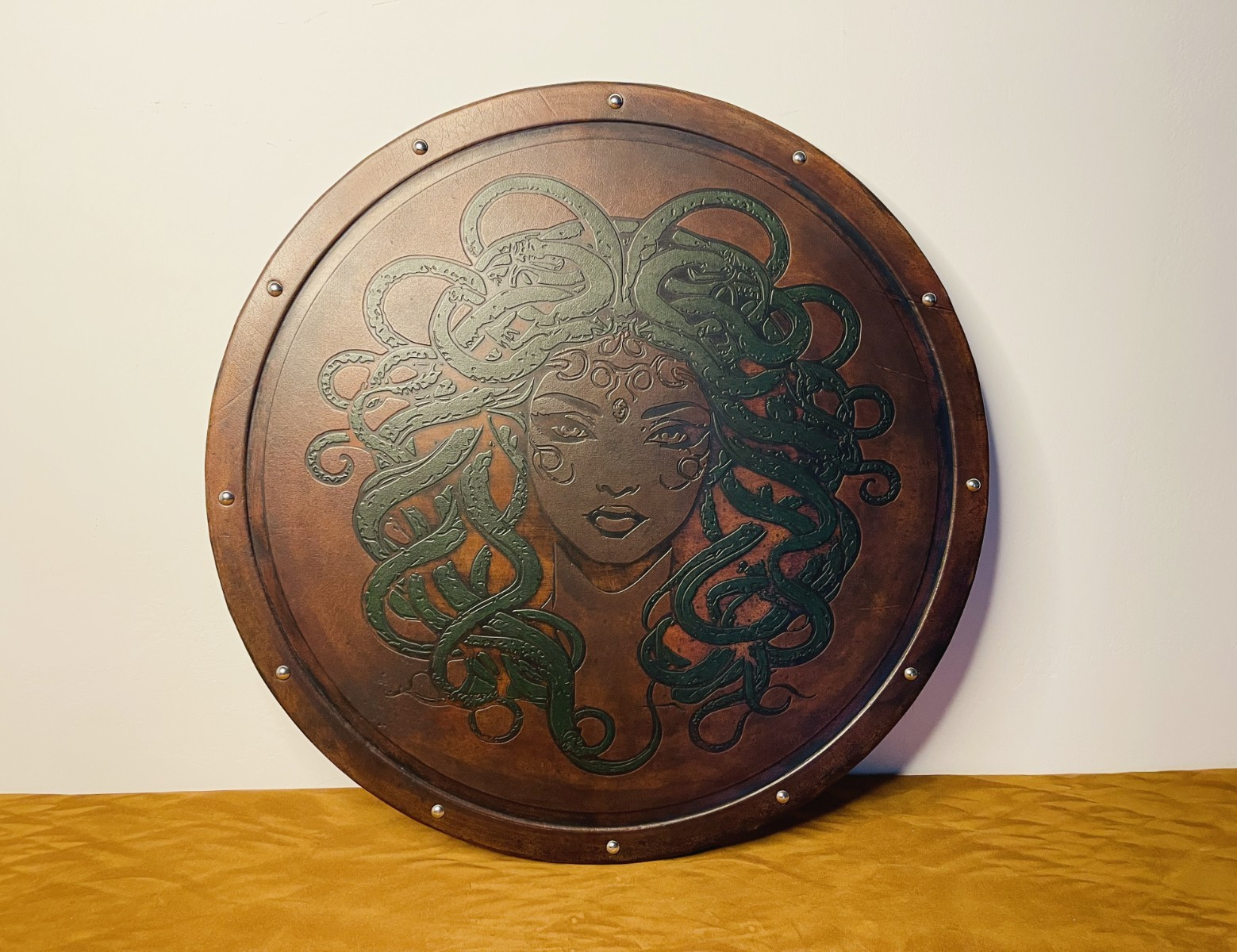 Medusa Greek Mythology Leather Shield | Handmade Leather Viking Shield