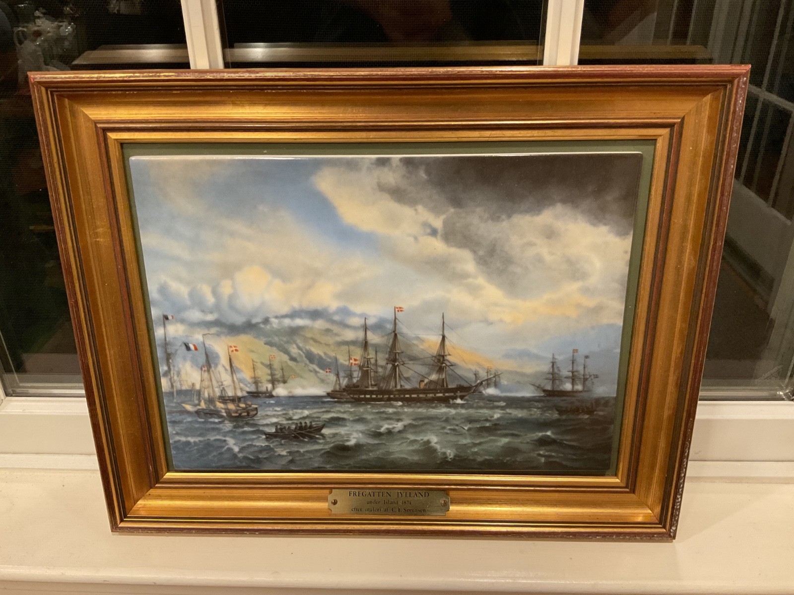 Vintage B&G Denmark Porcelain Plaque Plate Frigate Jylland Limited Ed Framed Vintage B&G Denmark Porcelain Plaque Plate Frigate Jylland Limited Ed Framed