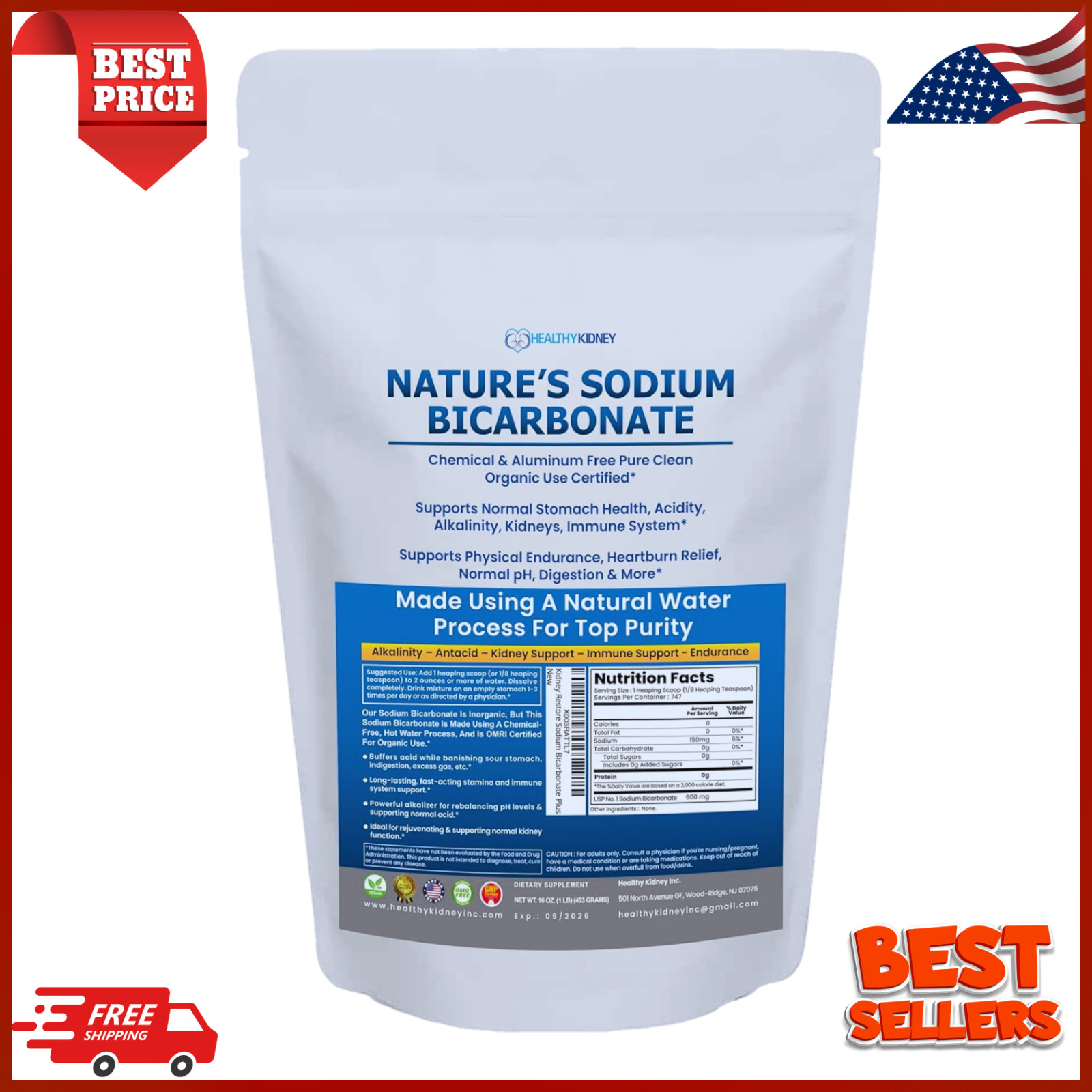 Nature’S Sodium Bicarbonate Organic Use Aluminum Free Baking Soda. No Chemical P