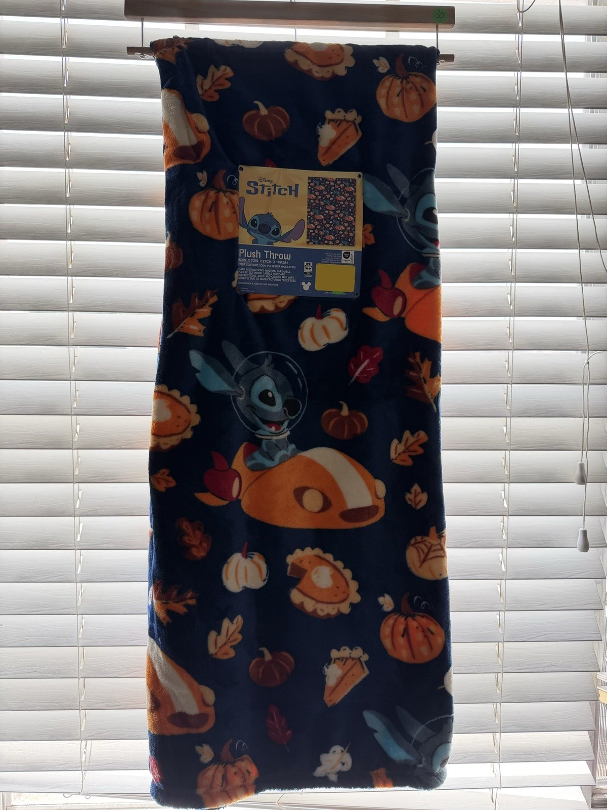 Disney Stitch Plush Throw Blanket Blue Fall Pumpkin Pattern 50in x 70in