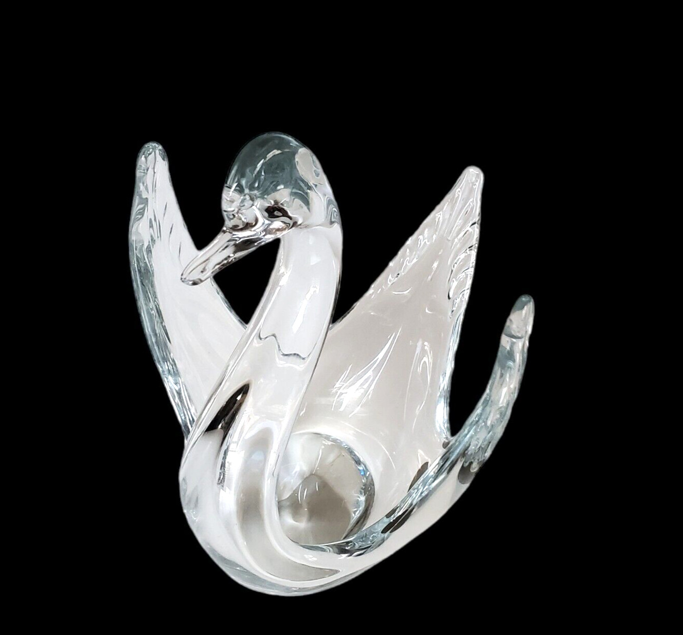 Swan Glass Dish Clear  Open Wings Sweden Granna Glass Label