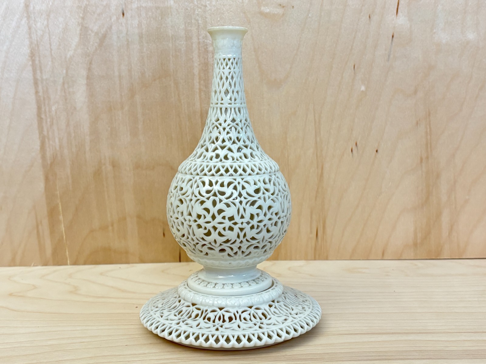 Ca. 1890 Royal Worcester/Grainger Reticulated Porcelain Vase with Base, RARE
