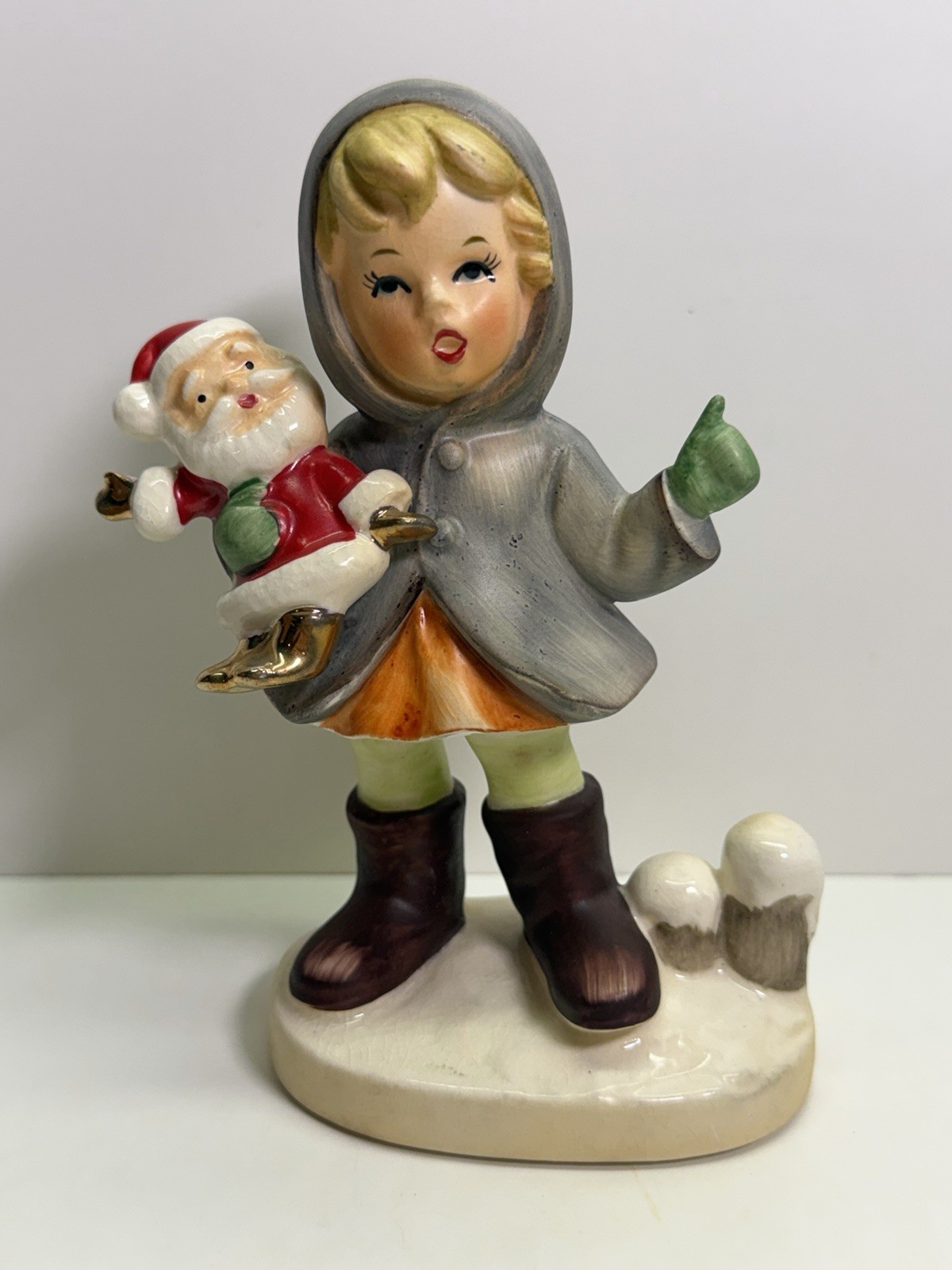 Vintage 1950s NAPCO Christmas Girl Holding Santa Figurine X-8367 MCM Japan