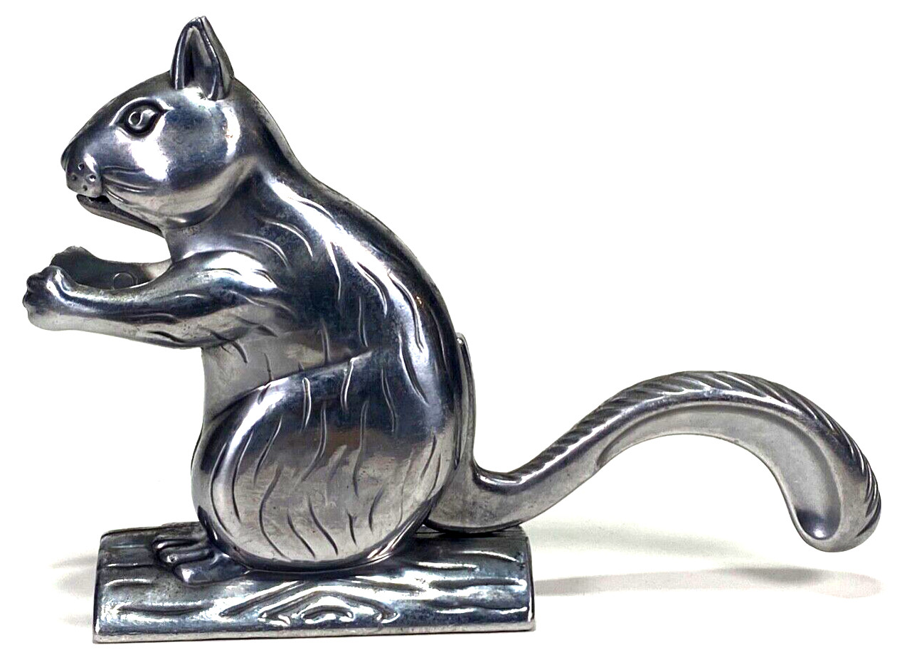 Vintage Nutcracker Silver Aluminum Metal Figural Squirrel-Movable Tail / Jaw