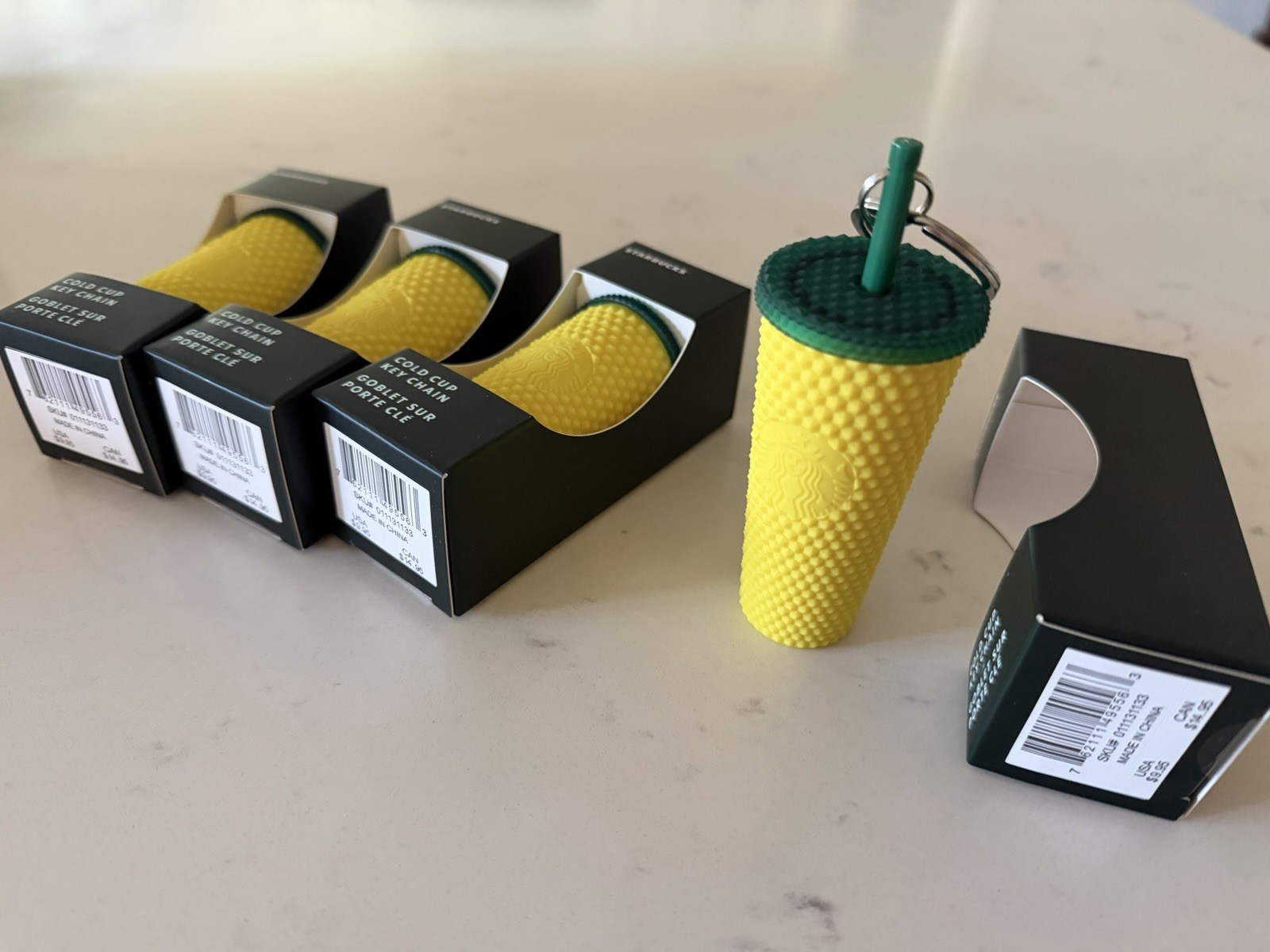 Lot of 4 Four Starbucks Yellow Pineapple Studded Cup Keychain Hawaii  NEW