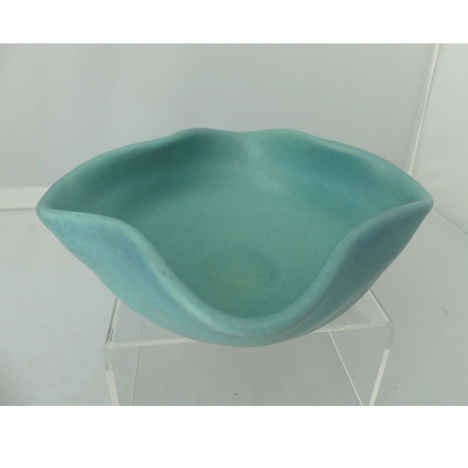 Van Briggle Art Pottery Turquoise Ming Matte Ruffled Scalloped Square Bowl AF Van Briggle Art Pottery Turquoise Ming Matte Ruffled Scalloped Square Bowl AF