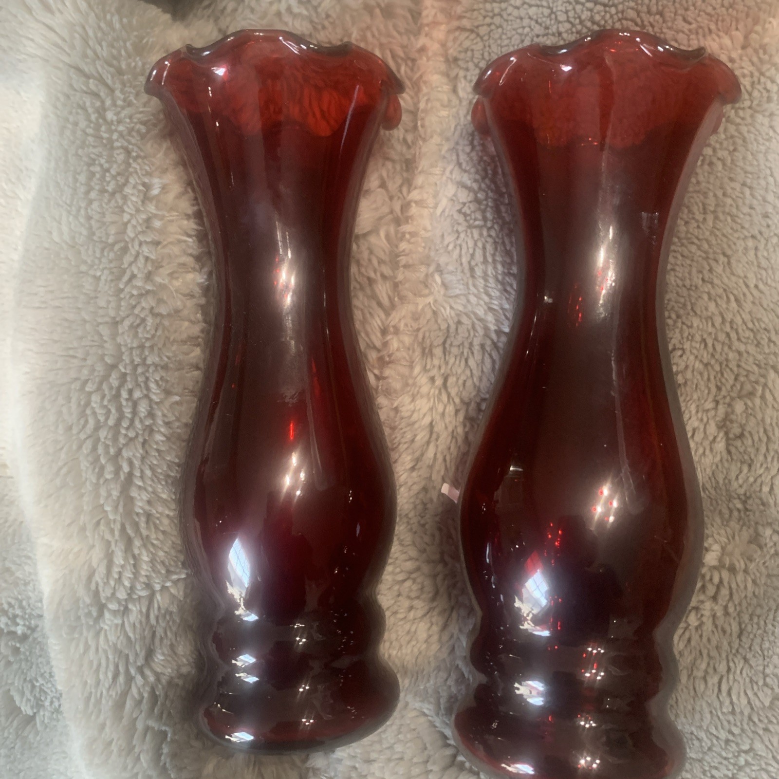 2 Vintage Anchor Hocking Ruby Red Vases 5.75\