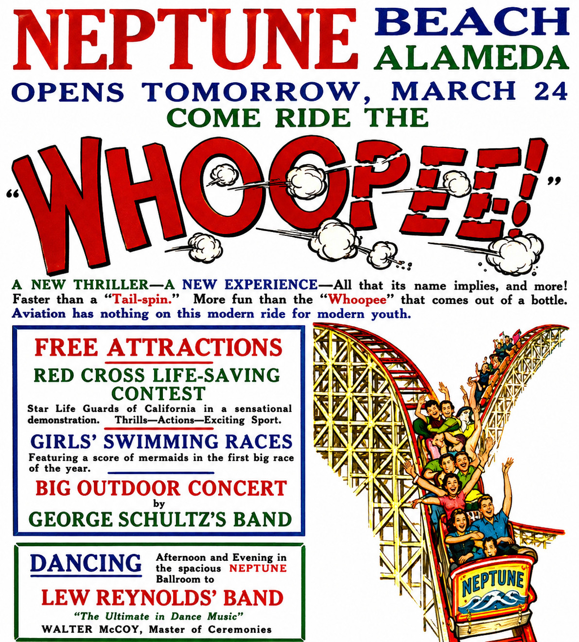 VINTAGE NEPTUNE BEACH AMUSEMENT PARK AD MAGNET – ALAMEDA CALIFORNIA 1929