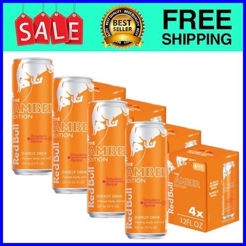 Red Bull Amber Edition Strawberry Apricot 12 oz 4-Pack 4-Pack Ships from USA