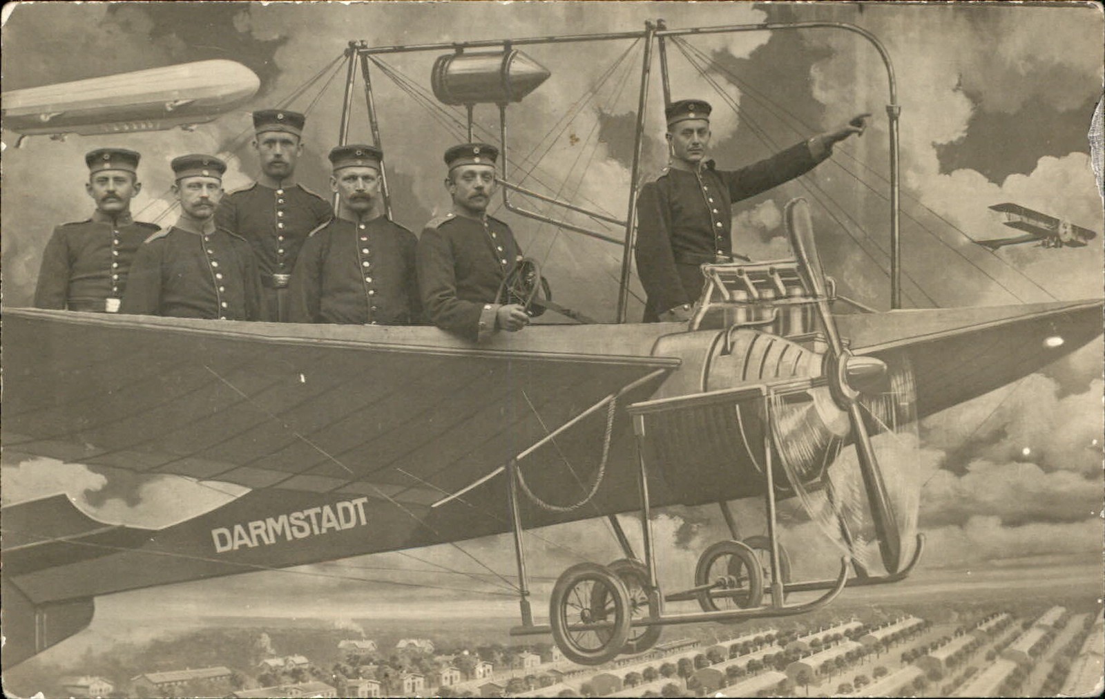 Darmstadt Hesse Military Airplane Soldiers Studio Image GREAT RPPC Bhn