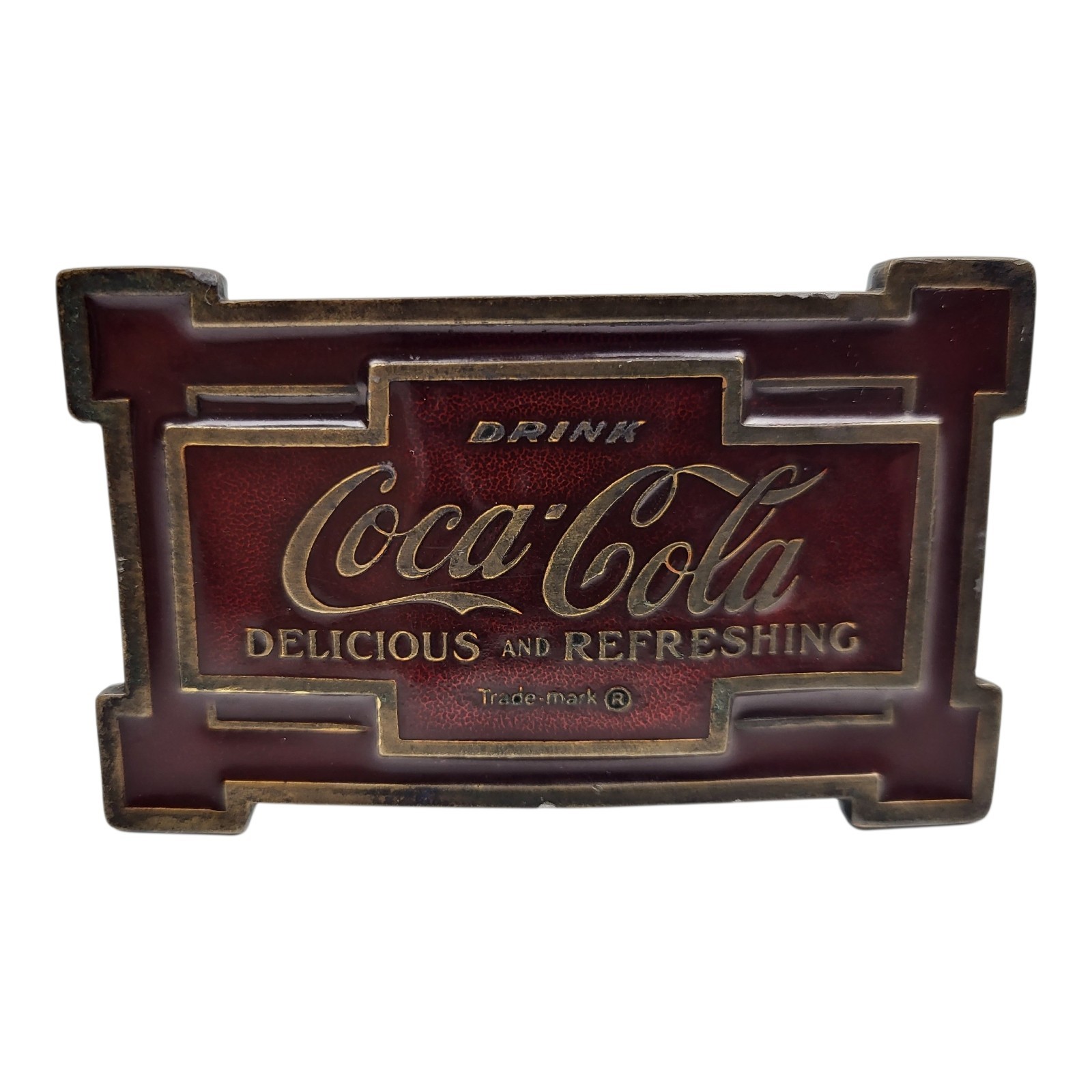Vintage Enamel Coca Cola Belt Buckle 1973 Bergamont Brass Works Metal 70s