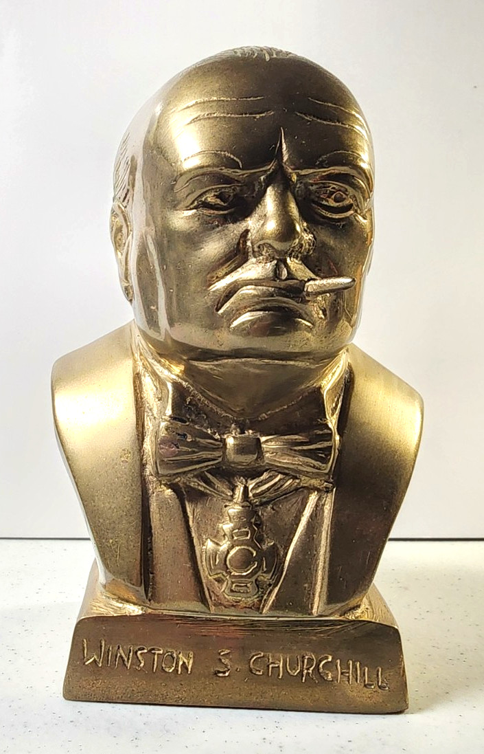 Vintage Solid Cast Brass Winston Churchill Bust 4.5 lb Heavyweight Historical 5\ Vintage Solid Cast Brass Winston Churchill Bust 4.5 lb Heavyweight Historical 5\