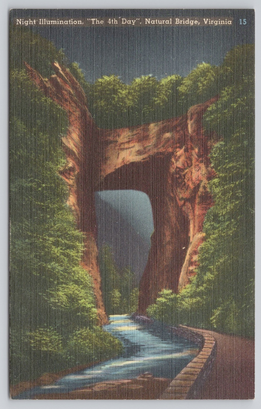 Night Illumination Natural Bridge Virginia Linen Postcard Unposted Night Illumination Natural Bridge Virginia Linen Postcard Unposted