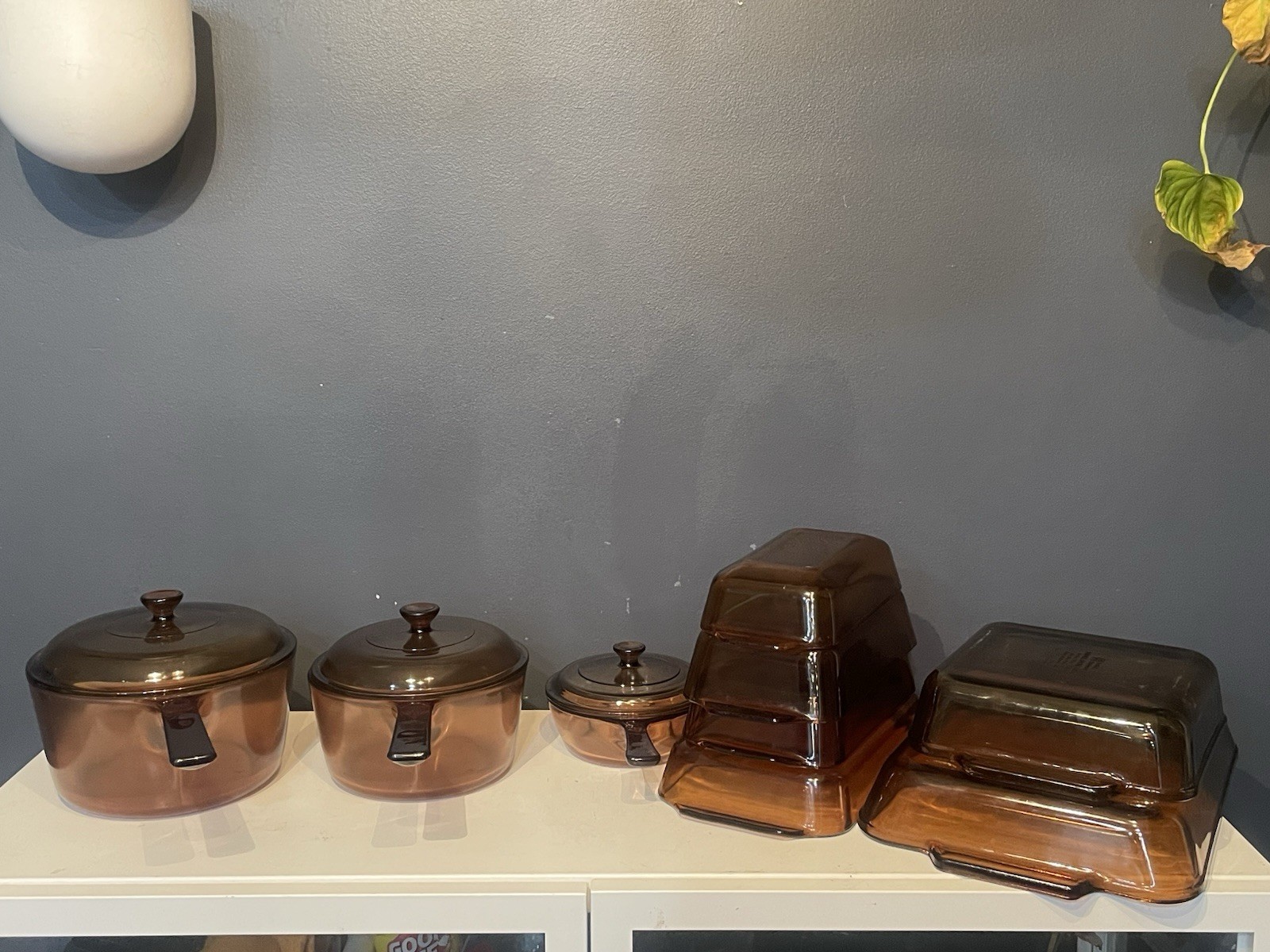 12-Pc Vintage Amber Glass Cookware Set Visions Corning Anchor Hocking USA