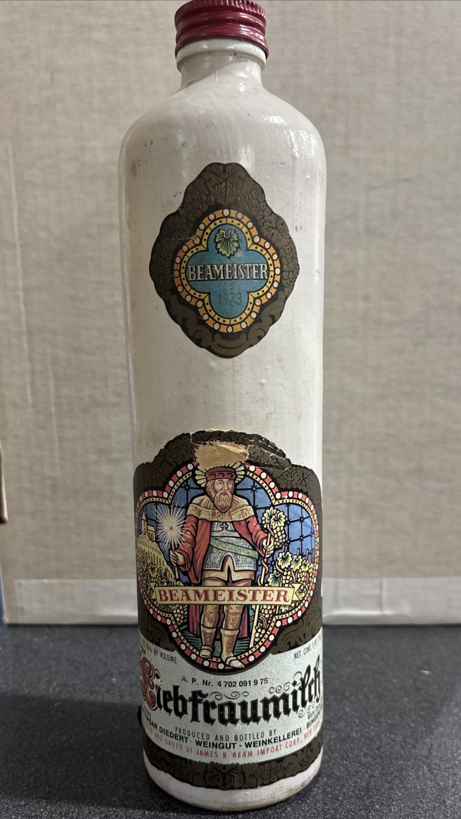 Vintage Empty Stoneware German Beameister Liebfraumilch Wine Bottle