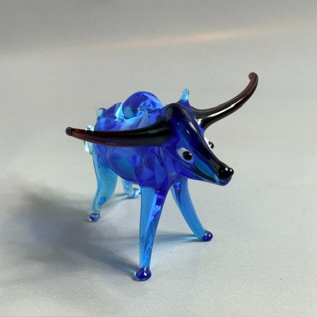 Vintage Bull Cow Figurine Murano Glass Ankole Watusi Blue Farm Blue Sculpture