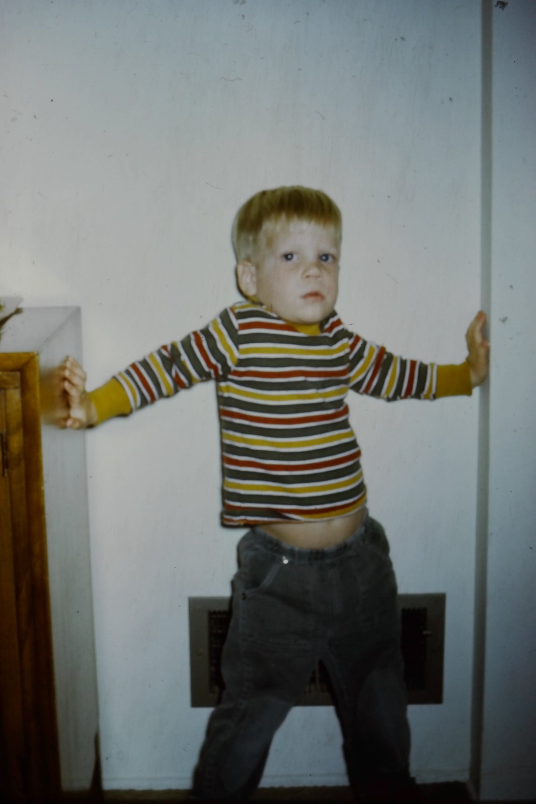 c1960's 35mm Slide, Young Boy Striped Shirt Mid Century Home Wall Child