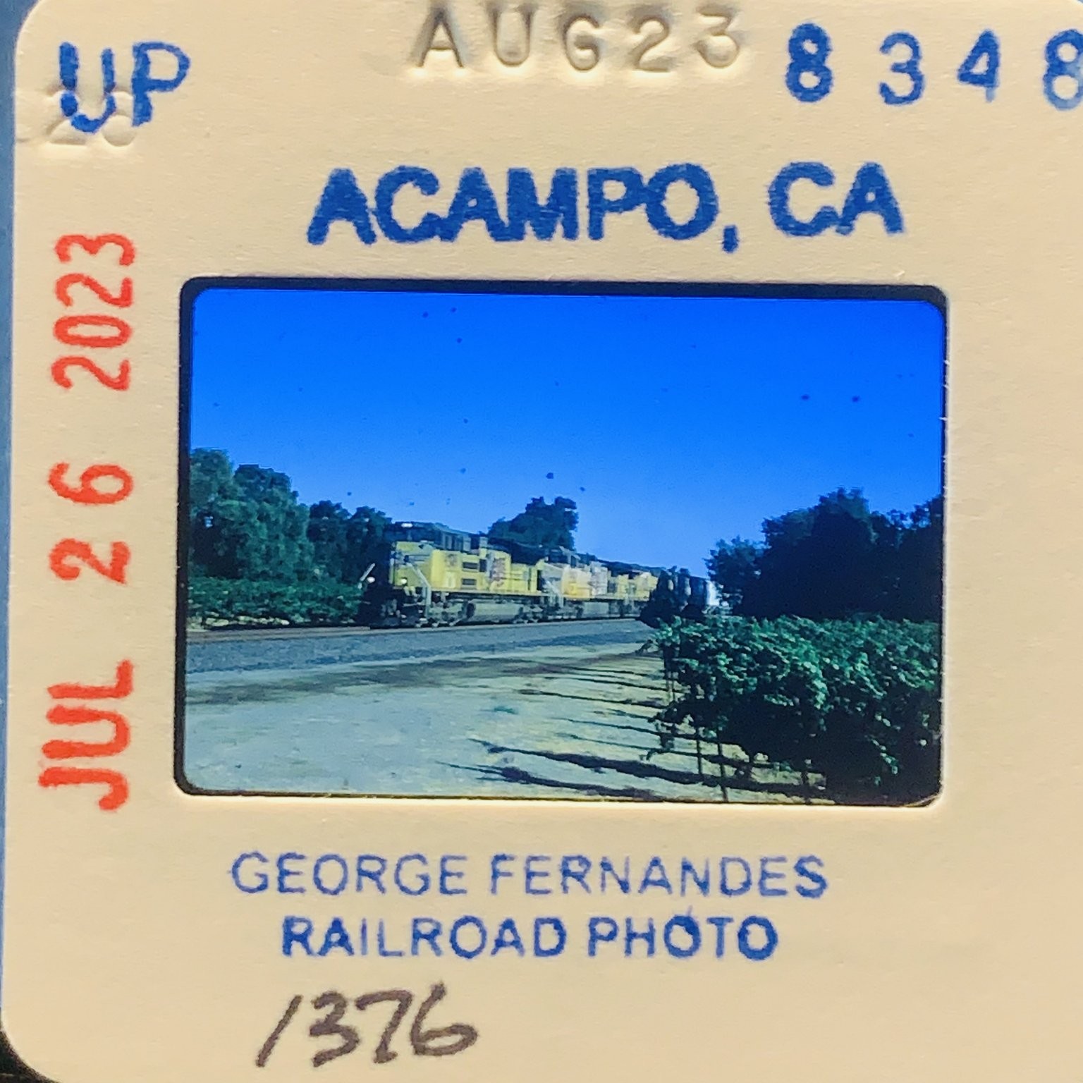 Union Pacific Train Slide Acampo CA 1983 George Fernandes Railroad Photo UP Union Pacific Train Slide Acampo CA 1983 George Fernandes Railroad Photo UP