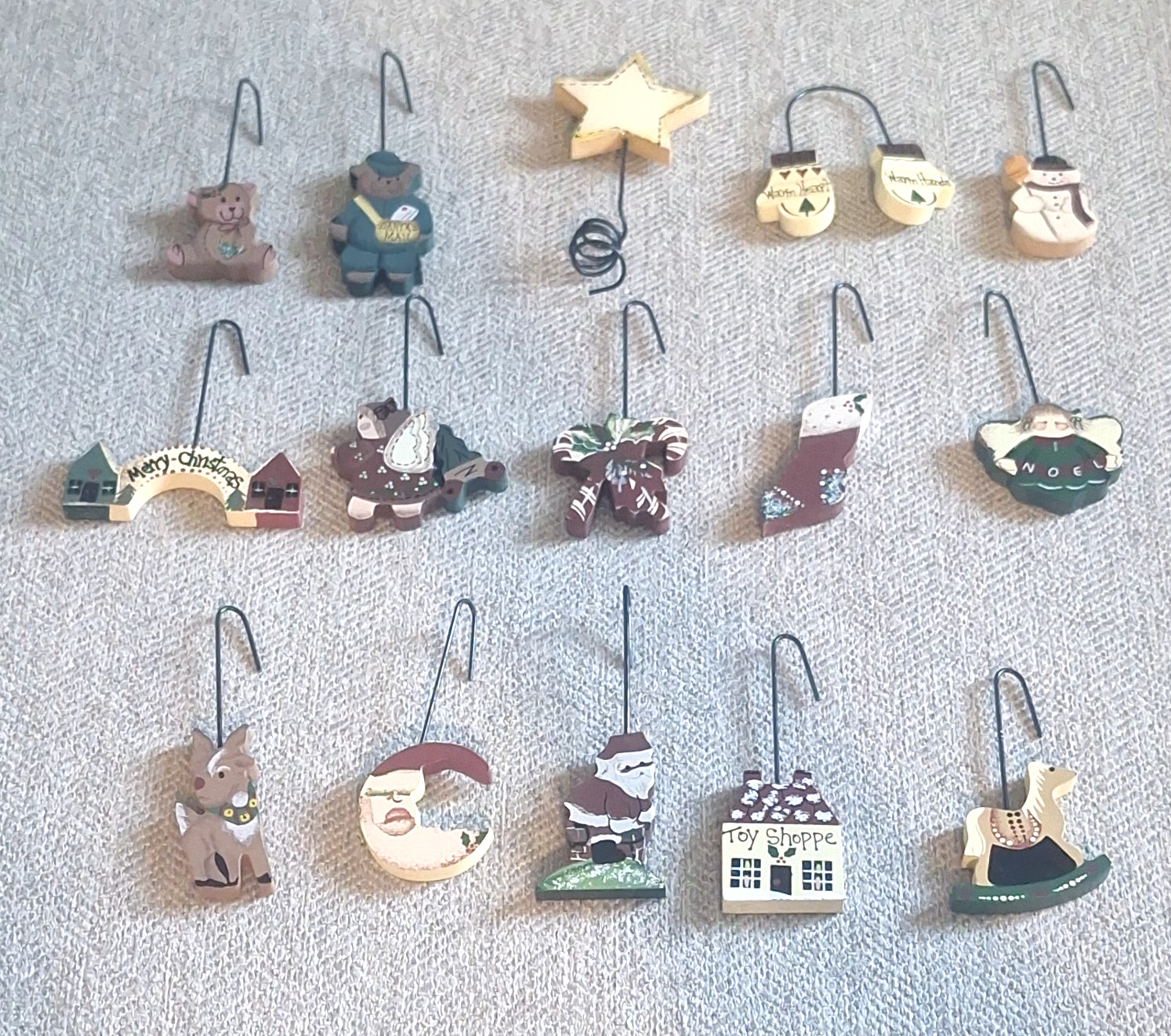 Vtg Miniature Wooden Christmas Ornaments Set of 15