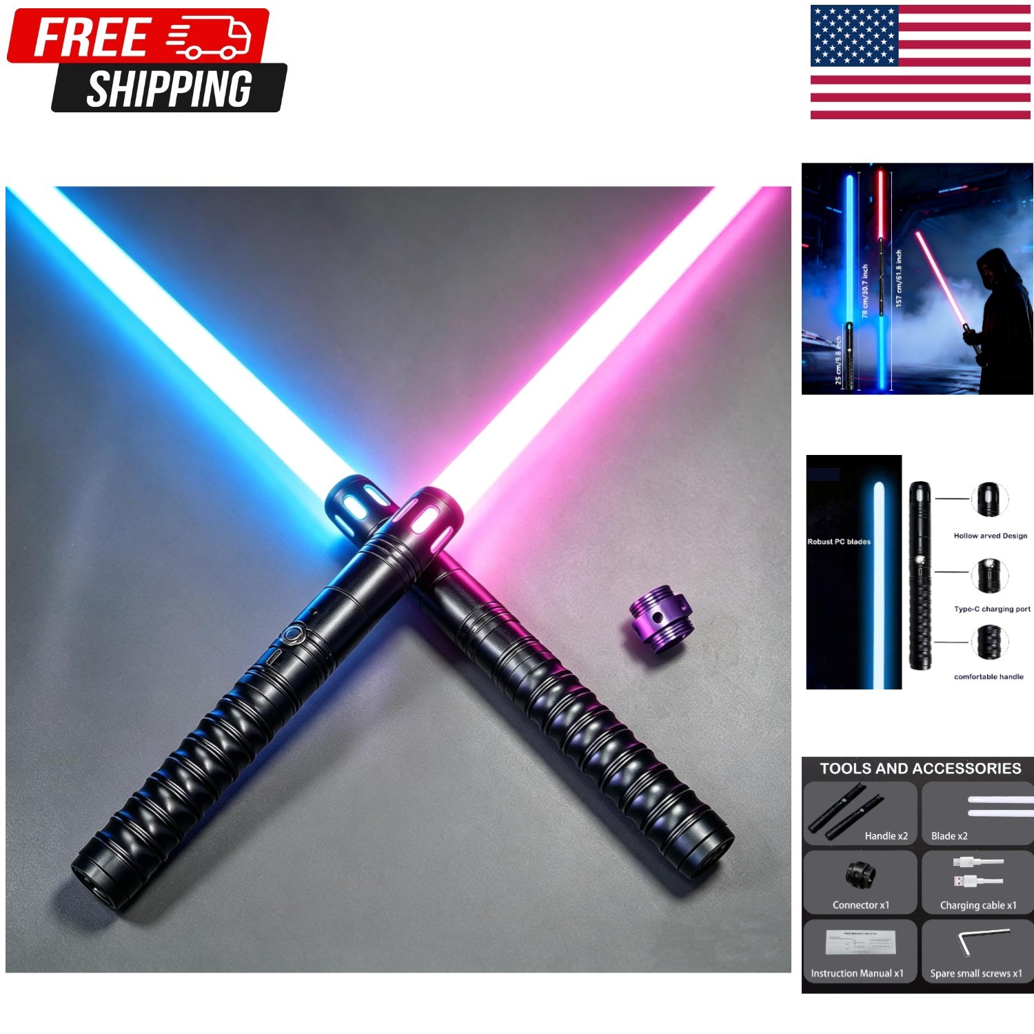 Metal Dueling Lightsaber for Adults & Teens - Heavy-Duty Aluminum Hilts, 16-Col