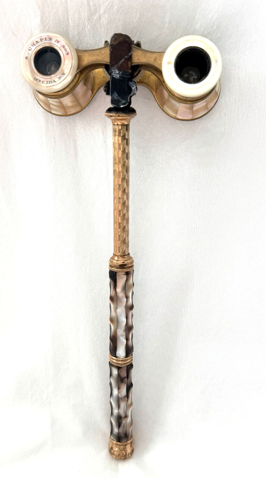 ANTIQUE Ornate French MOTHER OF PEARL Gold Tone Handle & French Opera Binoculars