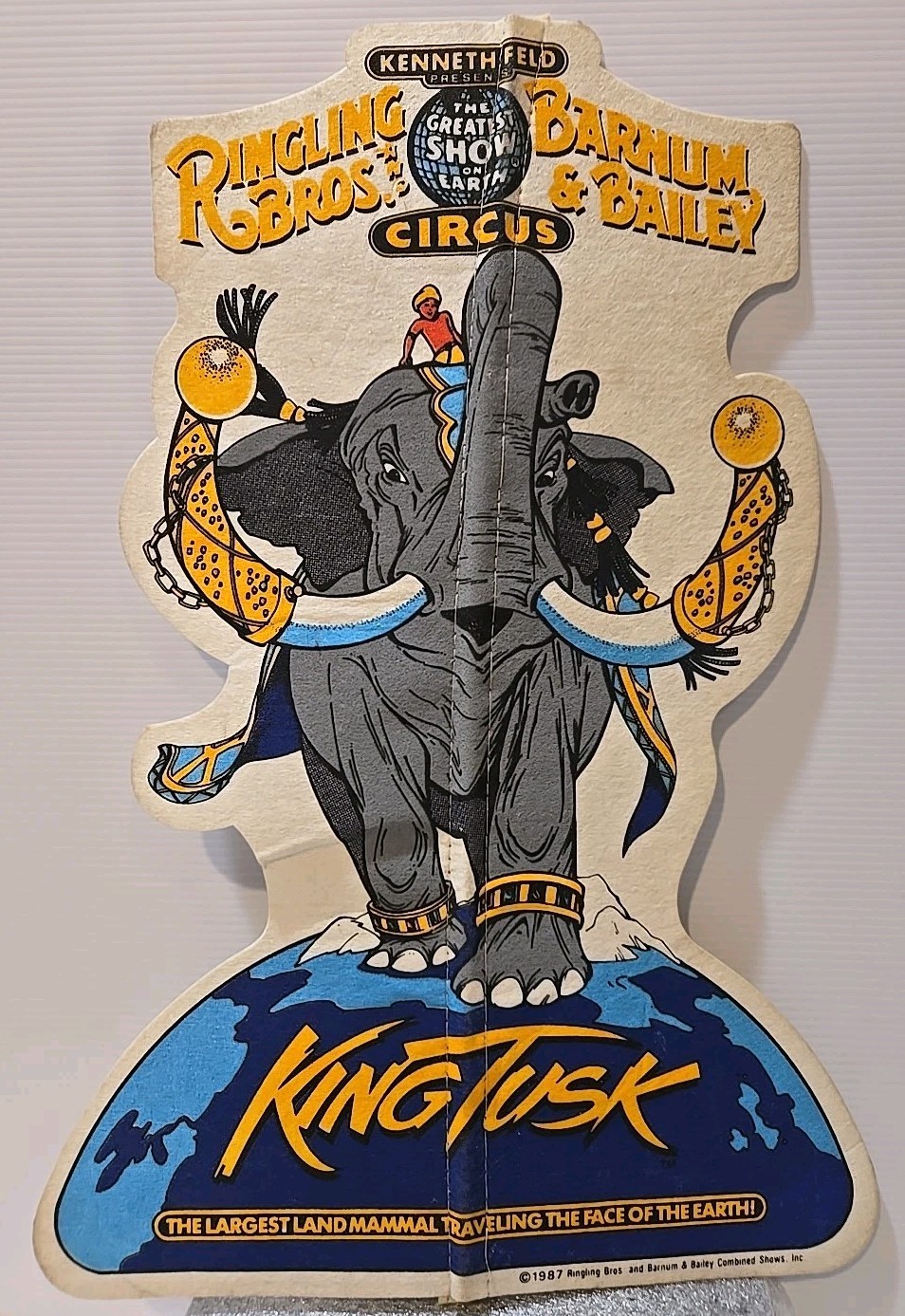 Vintage 1987 Ringling Bros Barnum Bailey Circus KING TUSK Felt Pennant ~18\