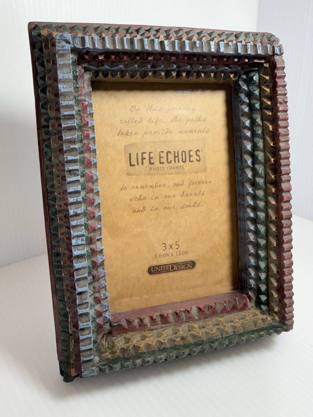 Vintage UDC Tramp Art Small Picture Frame 1996 Deep Wide Multicolor 3.5x5
