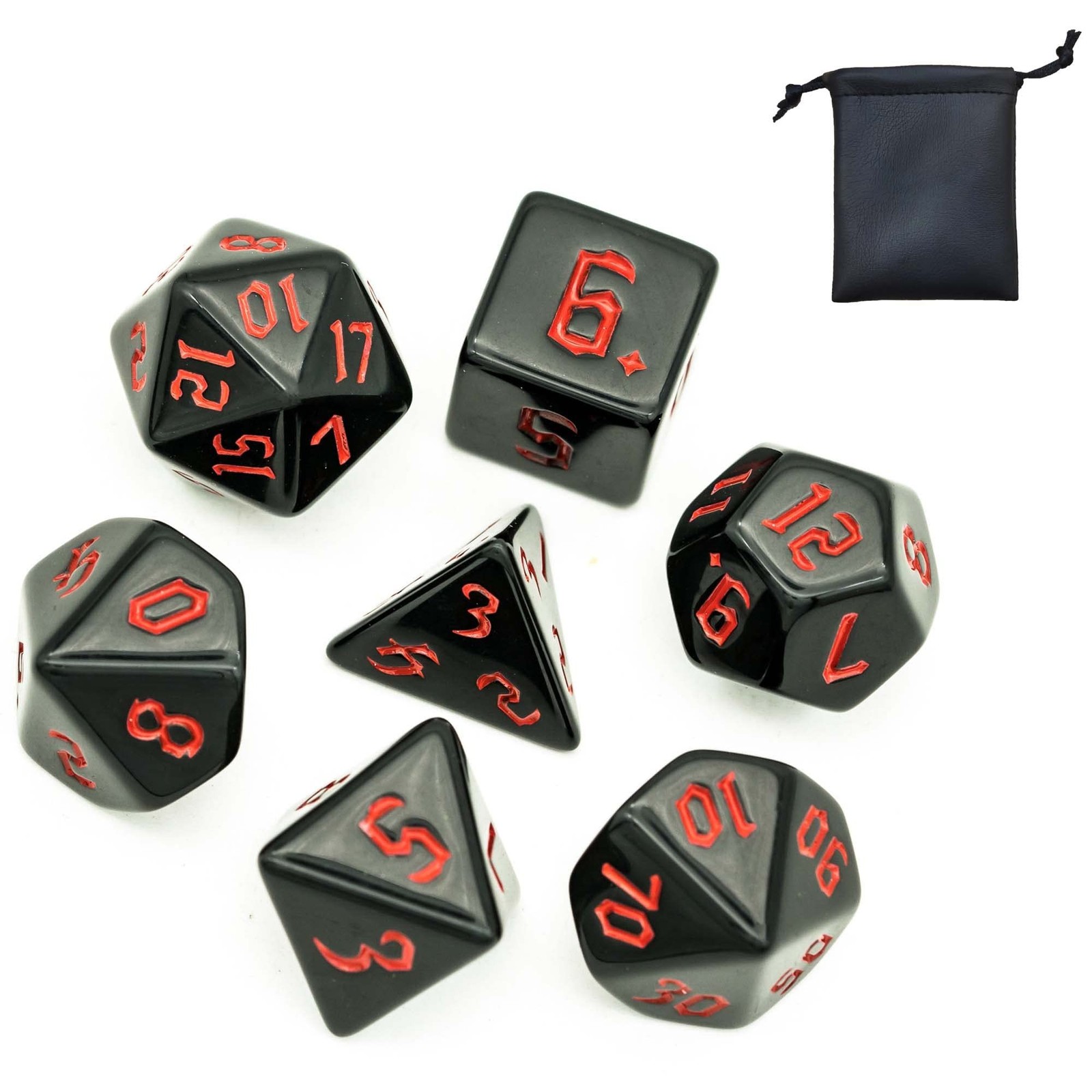 7-Die Polyhedral DND Dice Set, Black D&D Dice for Role Playing Games