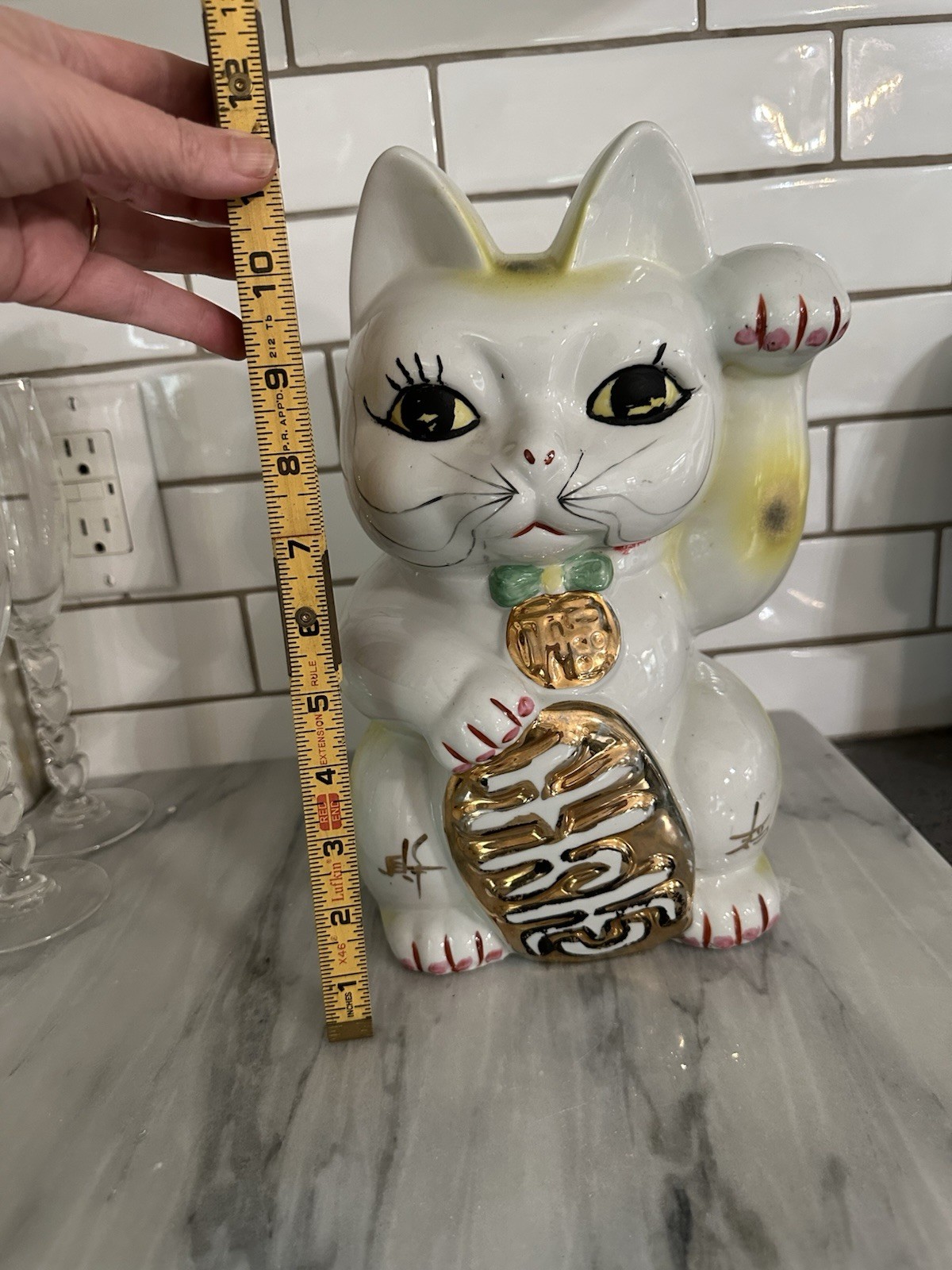 Antique Maneki Neko Lucky Cat Beckoning Cat Japanese Left Paw Up K5 11”