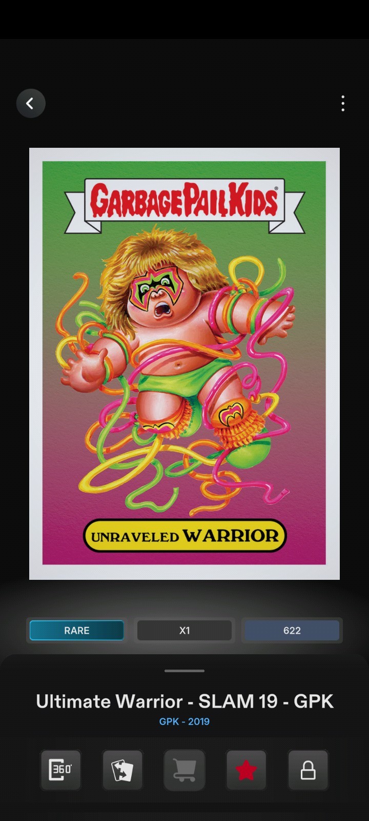 WWE Topps Slam Digital Gpk Garbage Pail Kids Ultimate Warrior Grail Card. READ