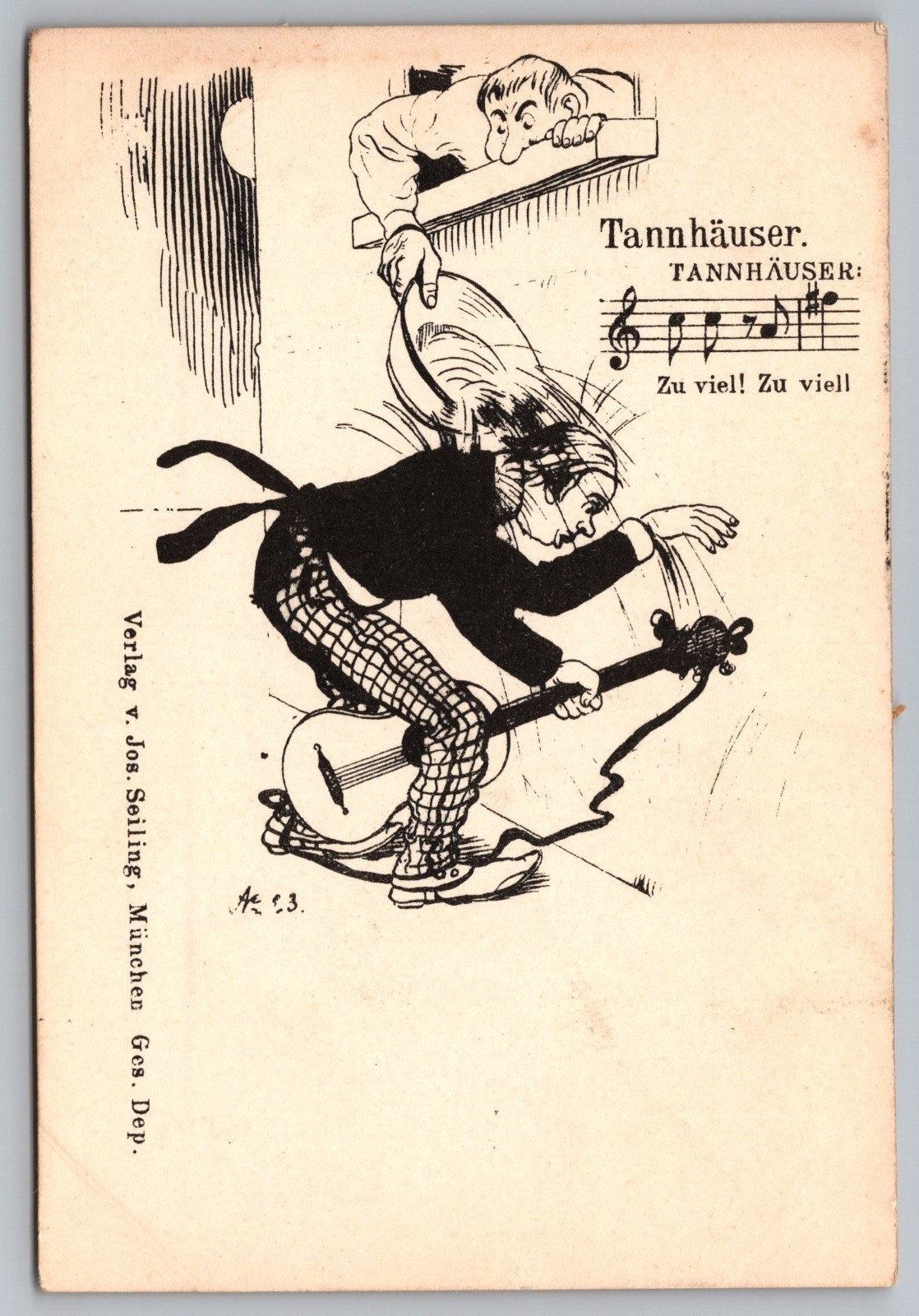 Antique German Wagner Tannhauser Humor Opera Postcard Jos Seiling Munich