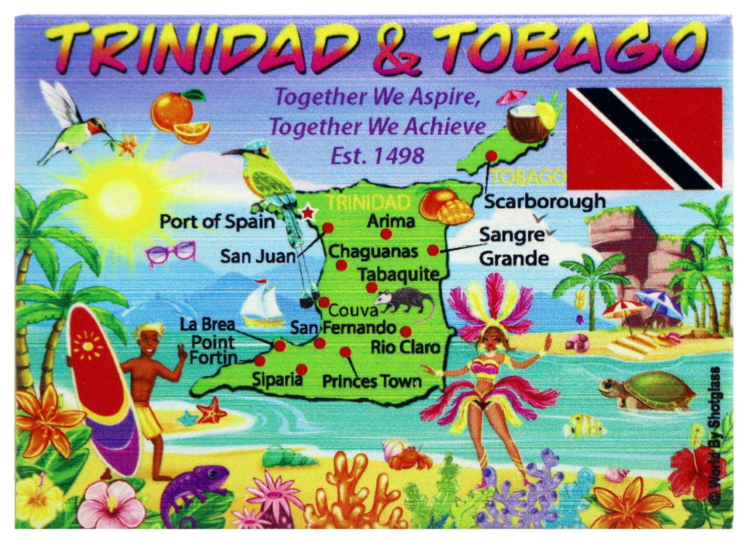 Trinidad & Tobago Graphic Map and Attractions Souvenir Fridge Magnet 2.5