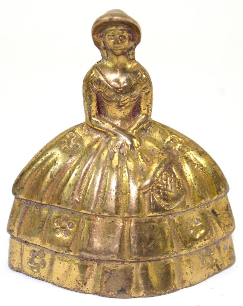 Vintage Brass Victorian Southern Belle Lady Bell w/ Flower Basket ~ 3½\