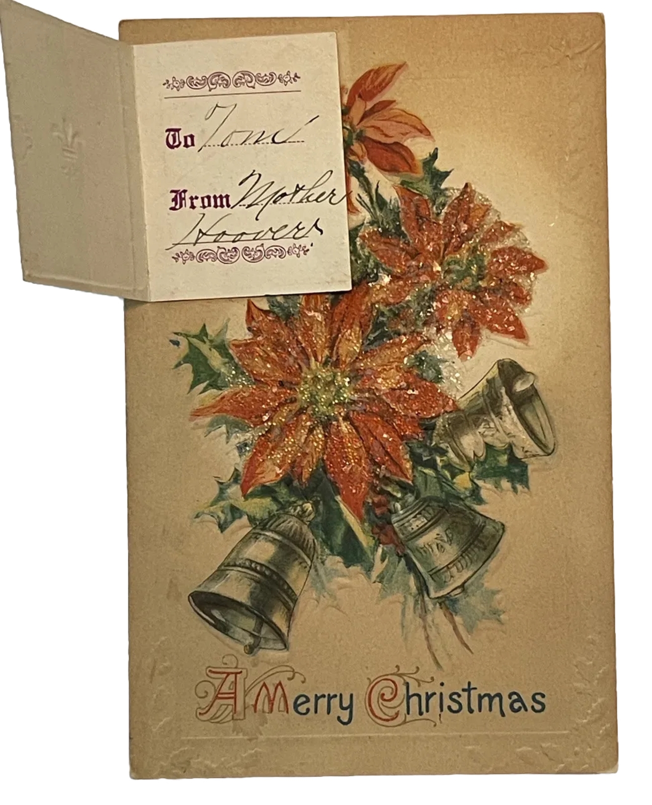 Holiday Postcard A Merry Christmas Greetings Bells Embossed Early 1900’s Vintage